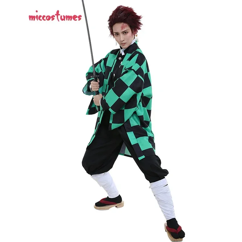 miccostumes Men's Costume Anime Hero Cosplay Uniform Outfit Green Chequer Robe Kimono