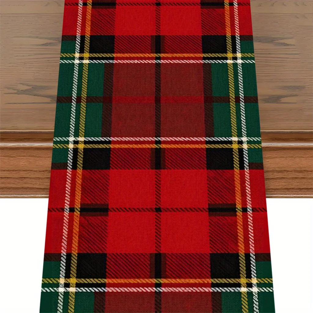 Red Green Christmas Plaid Table Runner Single Sided Print Classic Home Kitchen Dining Room Holiday Vibe Decor Party Table Decor