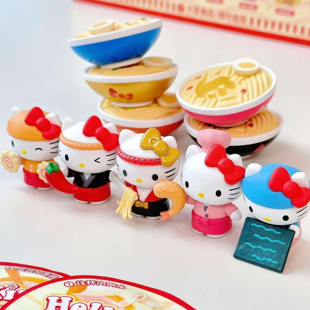 Hello Kitty Ramen Cup Blind Box Figur Sammlerstück Kawaii Ornament Modell Essensthema Spielzeug Geburtstagsgeschenk Schreibtischdekoration für Fans