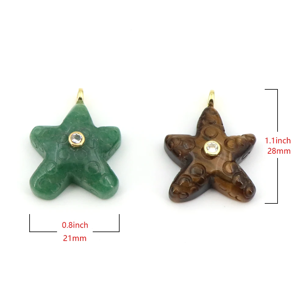 Crystal Starfish Shape Natural Stone Sea Creatures Pendant with Zircon Charms DIY Women Men Necklace Jewelry Making Accessories