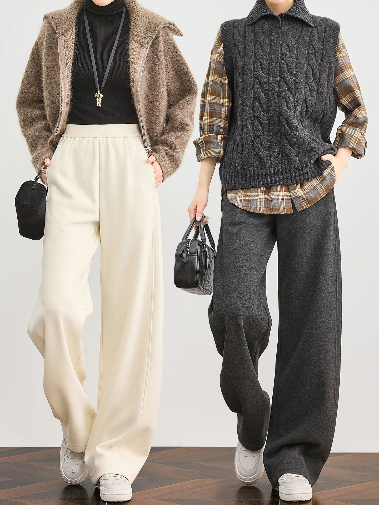 

TUMPUS Woolen Fce Lined Thi Wide Leg Pants High Waist Straight Cut Sports Trousers Casual Sweatpants Women Winter