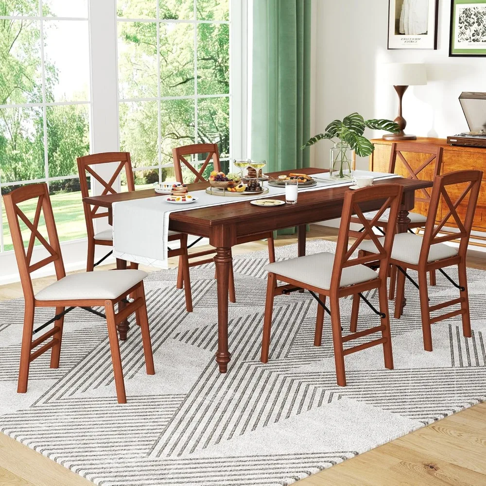 Folding Dining Chairs Set of 4, Modern Kitchen Chairs w/Padded Seat & Cross Backrest, Rubber Wood Frame, Max Load 400 LBS