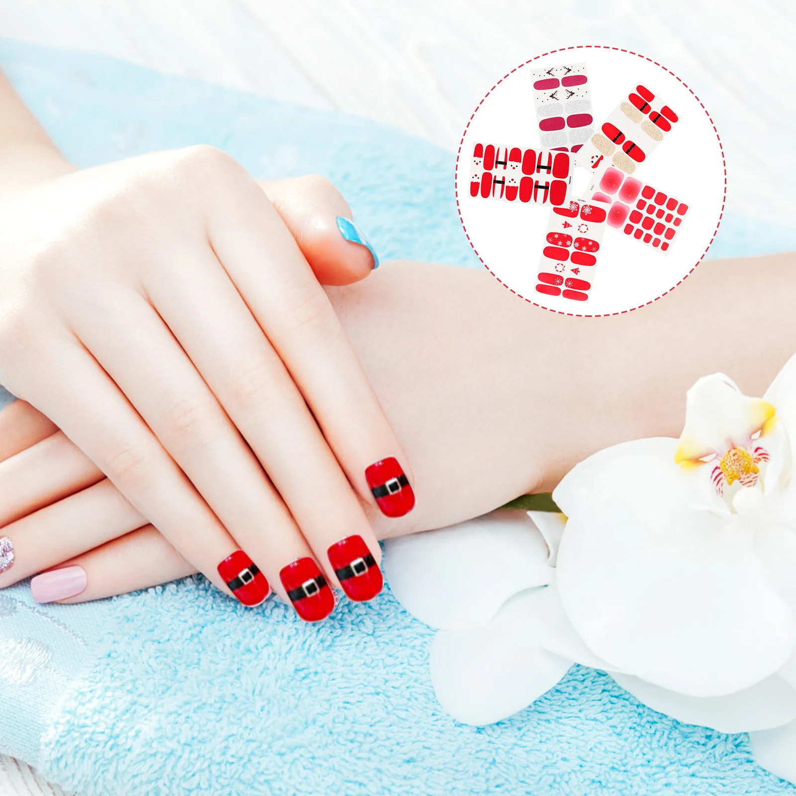 

5 Sheets Stickers for Nail Xmas Art Decorations Full Coverage Christmas Red Decors Decals Women False Miss