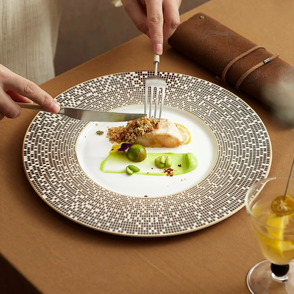 Luxury Mosaic Round Ceramic Plate Phnom Penh Porcelain Serving Plate Steak Salad Plate Home Dining Room Tableware Decoration