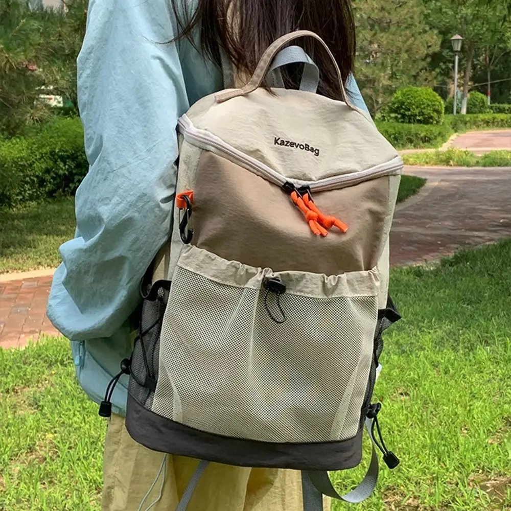 Multiple Pockets Travel School Bag Nylon with Drawstring Outdoor Backpack Large Capacity Lightweight Hiking Backpack