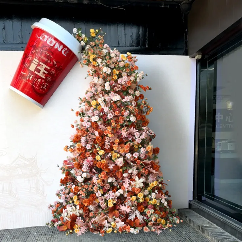 CX rose waterfall flower sea storefront window decoration fake flower simulation photo clock in background