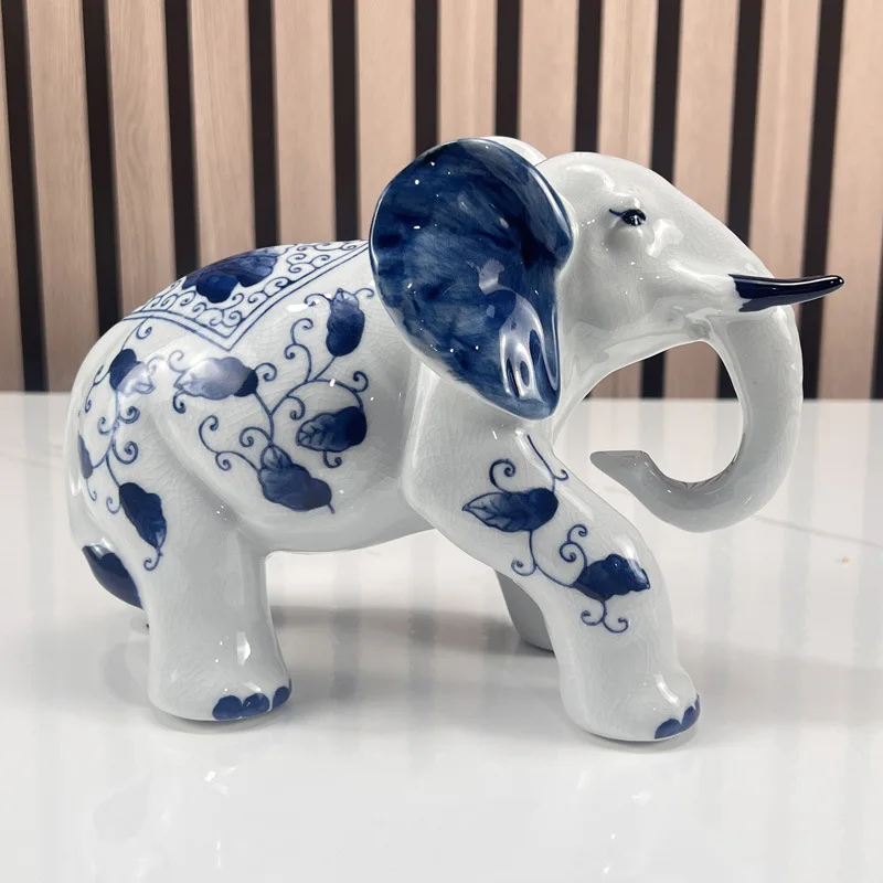 Hxl blue and white porcelain elephant figurine - decorative ornament for tv cabinet or wine cabinet