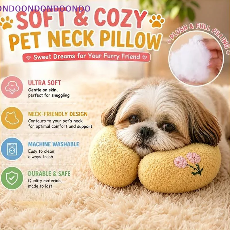 U-Shaped Pet Cat Sleep Pad Soft Plush Cervical Support Anti-Slip Pillow for Kittens Indoor Use