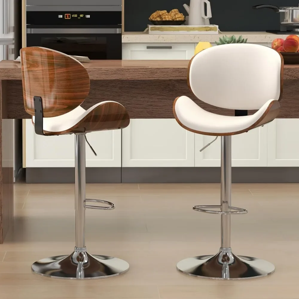 PU Leather Bar Stools Set, altura ajustável giratória, cadeiras estofadas com descanso para os pés, Bentwood Bar Stool, 2