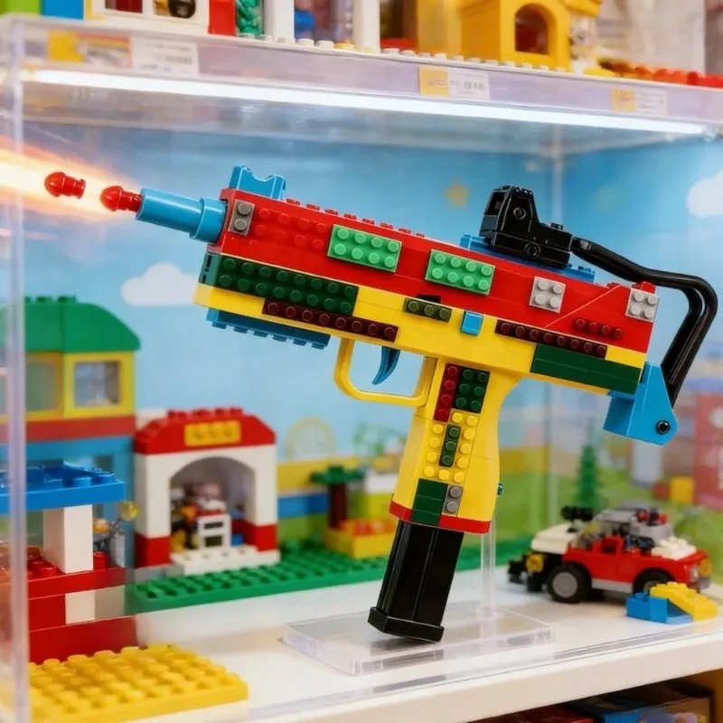 

Красочный строительный конструктор-пистолет с мягкими пулями, сборная модель-запускатель из кирпичиков, интерактивная развивающая игрушка для мальчиков