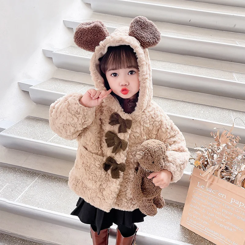 

Girls Coat Jacket Winter Cotton Windbreak 2023 Bow Warm Thicken Teenagers High Quality Children's Clothing