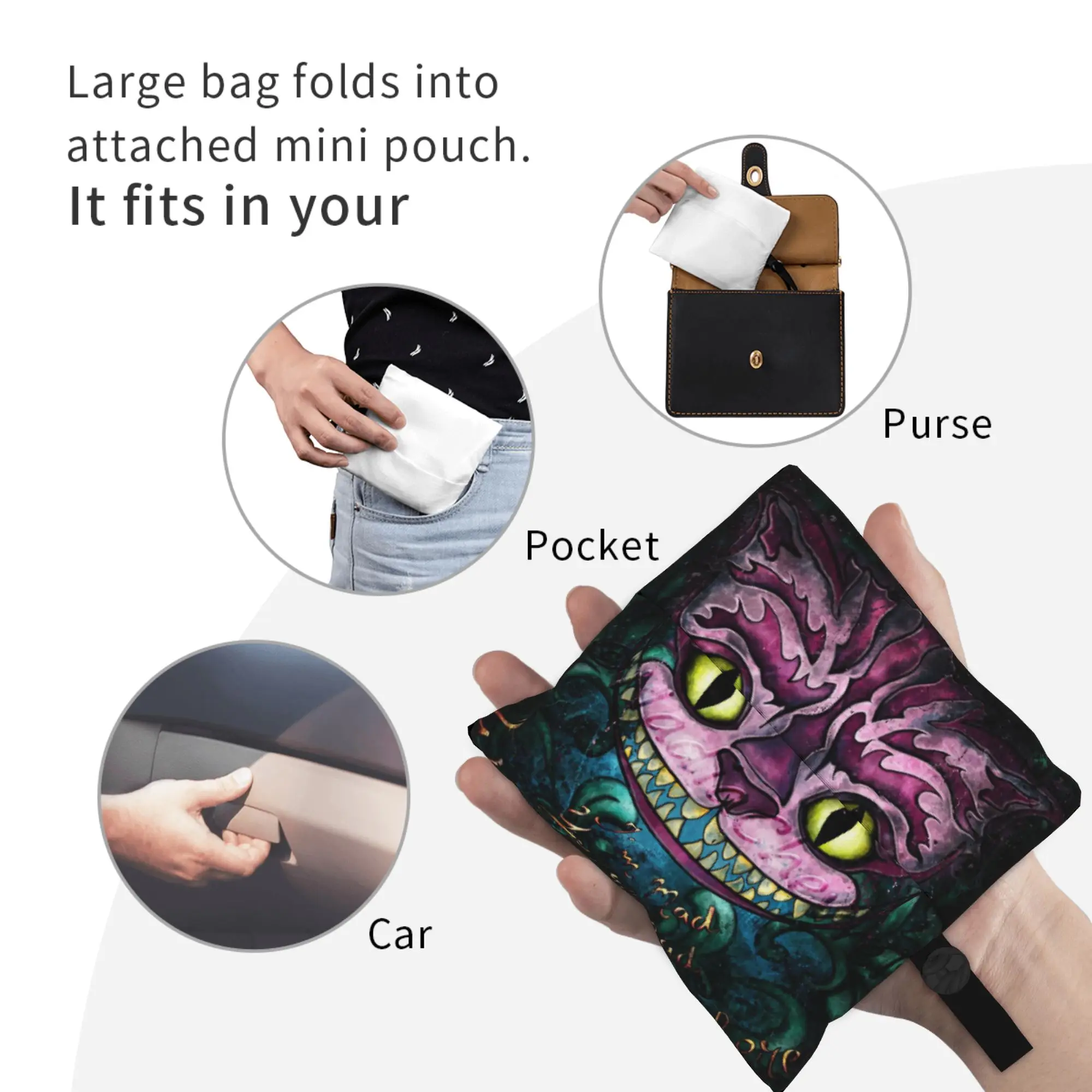 Custom Cute Cartoon Cheshires Anime Cat Shopping Tote Bags Portable  Groceries Shopper Shoulder Bag view 4