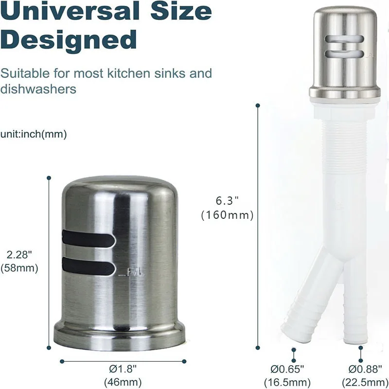 Dishwasher Air Gap Kit with Hood Air Gap Cover, Solid Brass Cap Replacement Dishwashing Air Gap Kitchen Accessories