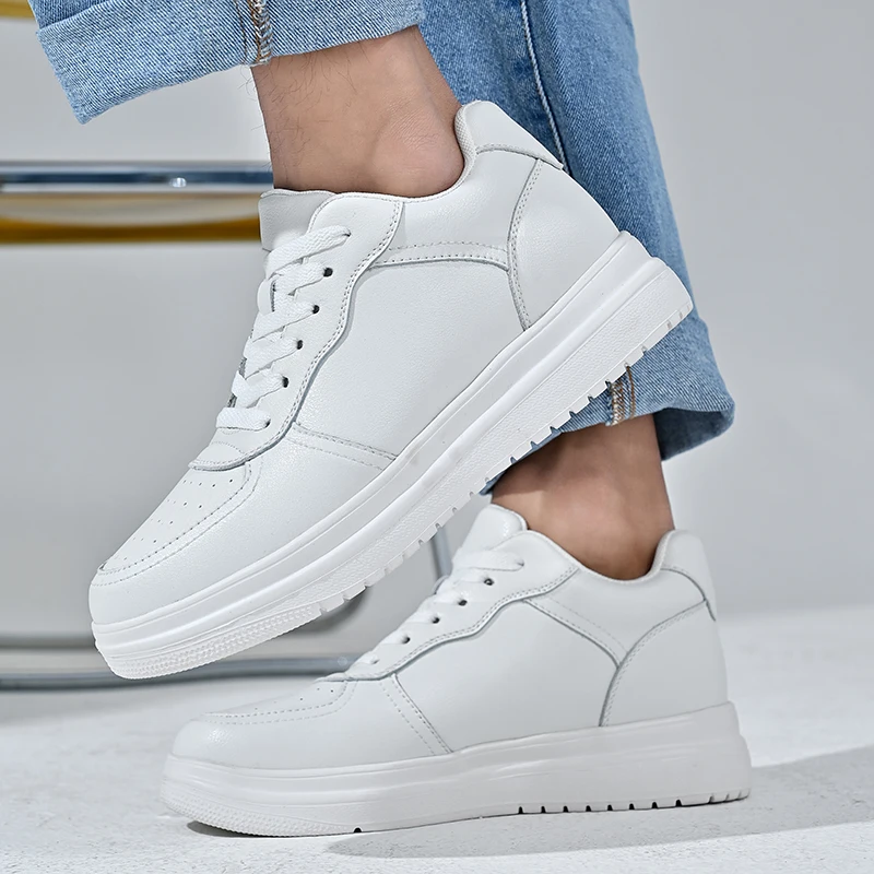 أحذية أكسفورد للرجال أحذية رياضية مكتنزة للمصعد لزيادة الارتفاع 6 سم للجنسين باللون الأبيض مقاس كبير 36-44 #3