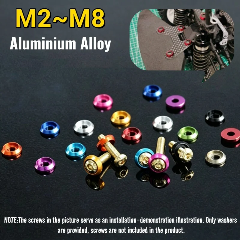 10/5/3pcs M2 M2.5 M3 M4 M5 M6 Colourful Aluminum Cup Head Gasket Washer Countersunk Umbrella Head Washer Gasket