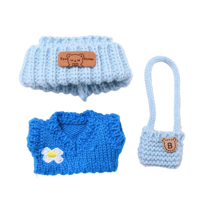 17cm Labubu 인형 액세서리 복장 곰 라벨 모자 러브 스웨터 세트 귀여운 장식 작은 옷 장난감 수집가를위한 옷