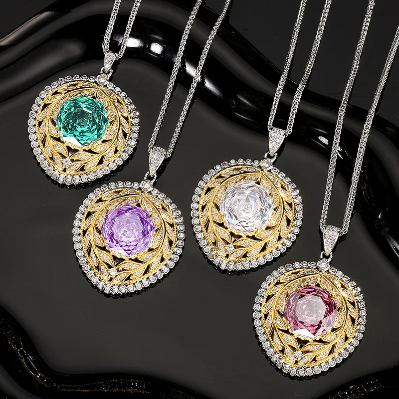 

Vintage Round Cut Heart Love Pendant Necklace with Purple Gemstones CZ Accents Elegant Women's Jewelry for Parties Jewelry Gift