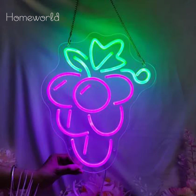 Grape-Shaped Neon LED Sign Room Decor Aesthetic Fruit Night Light for Bedroom Bar Hotel Party Game Room Wall Art Decoration Sign