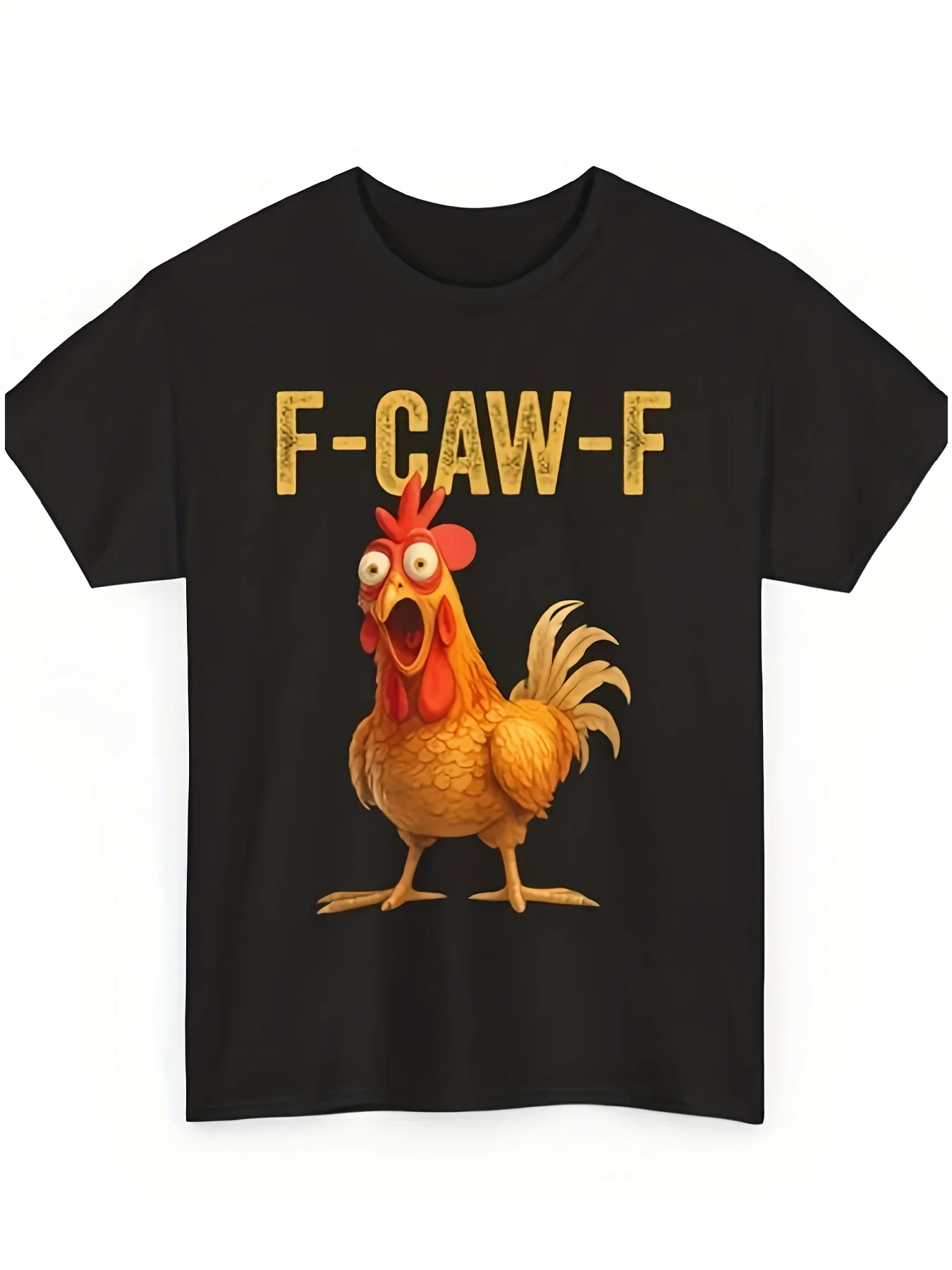 

Funny F-Caw-F Chicken T-Shirt - Poultry Pun Rooster Joke, Black/Golden Unisex Crew Neck All-Season Tee