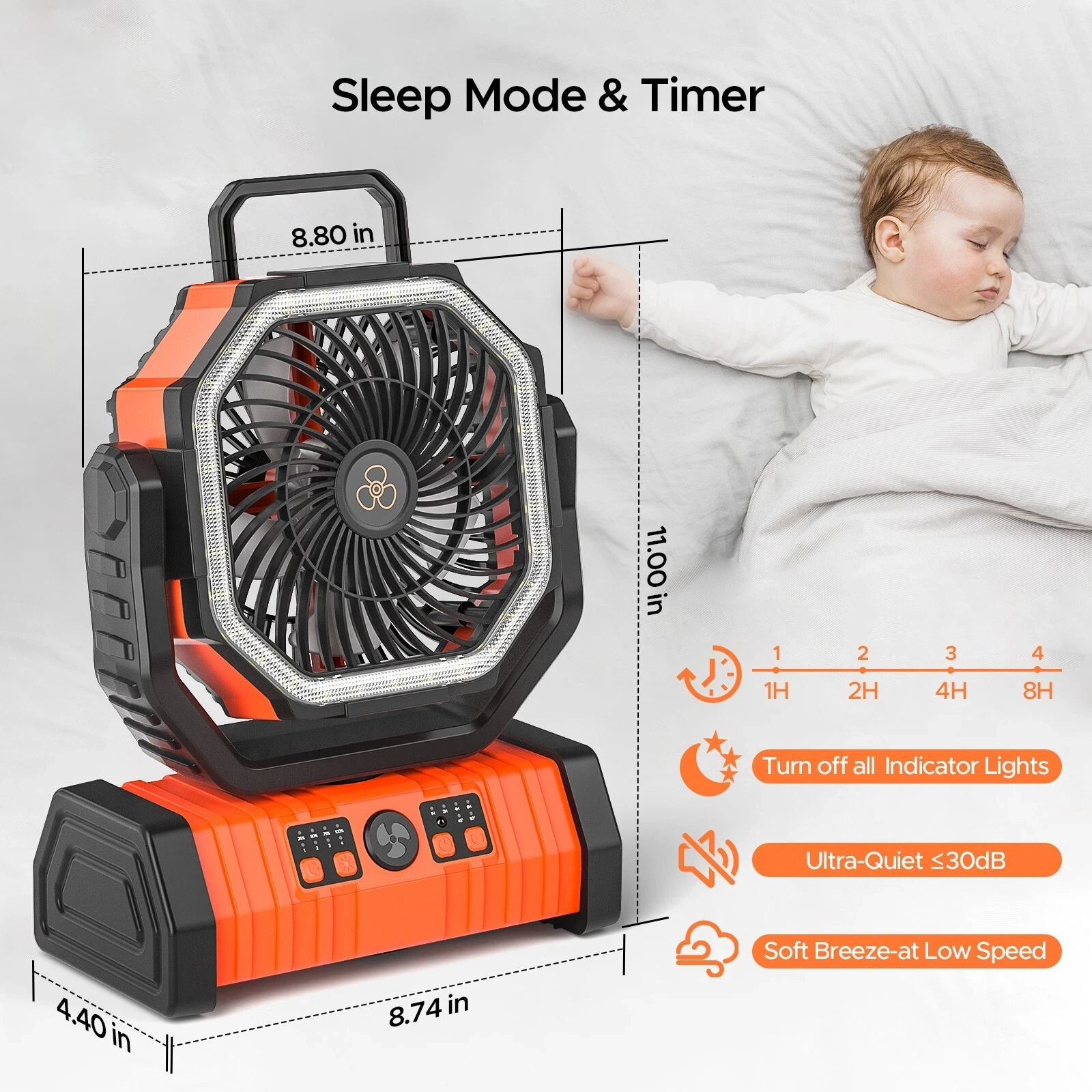 XIAOTREE Camping Fan 20000mAh Battery Powered Fan Rechargeable with LED Light Portable Outdoor Tent Fan with Hanging Hook image 6