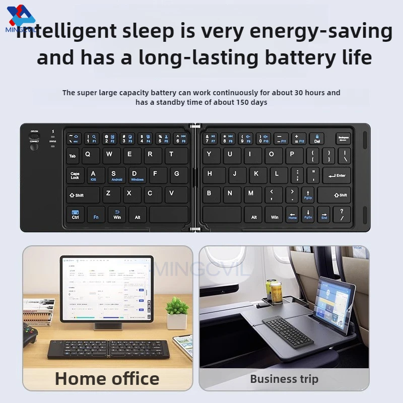 MINGCVIL Mini Foldable Wireless Keyboard Slim Portable Bluetoo thRechargeable Folding Keyboard for Xiaomi IOS Windows Android