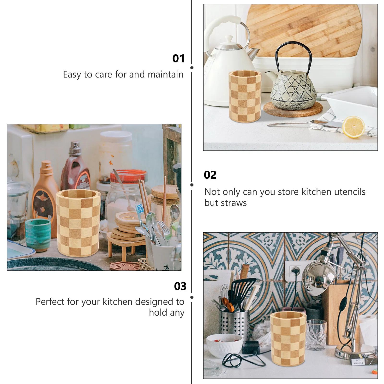 

Bamboo Wood Kitchen Utensils Chopsticks Organizer Round Non Slip Holder Multipurpose Flatware Tableware Pens Holder Eco