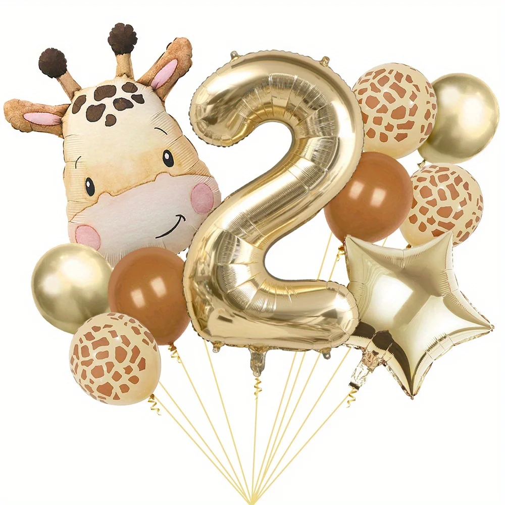 11 قطعة الكرتون الغابة سفاري الحيوان رئيس بالونات الزرافة ل حفلة عيد ميلاد ديكور 40 بوصة البلاتين أرقام الغابة ديكور حفلات هدية #4