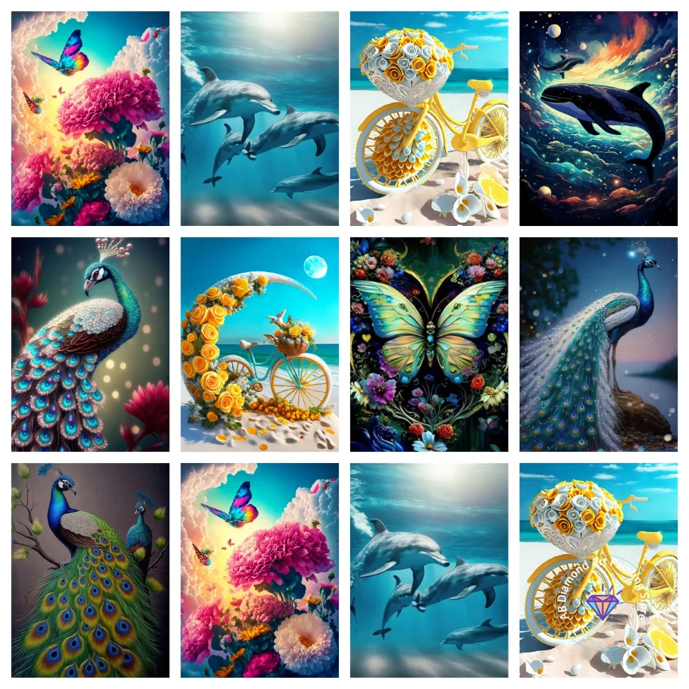 

Peacock Butterfly Dolphin AB Diamond Painting Kit Square Round Diamond 5D DIY Mosaic Handmade Art Exquisite Gift Home Decoration