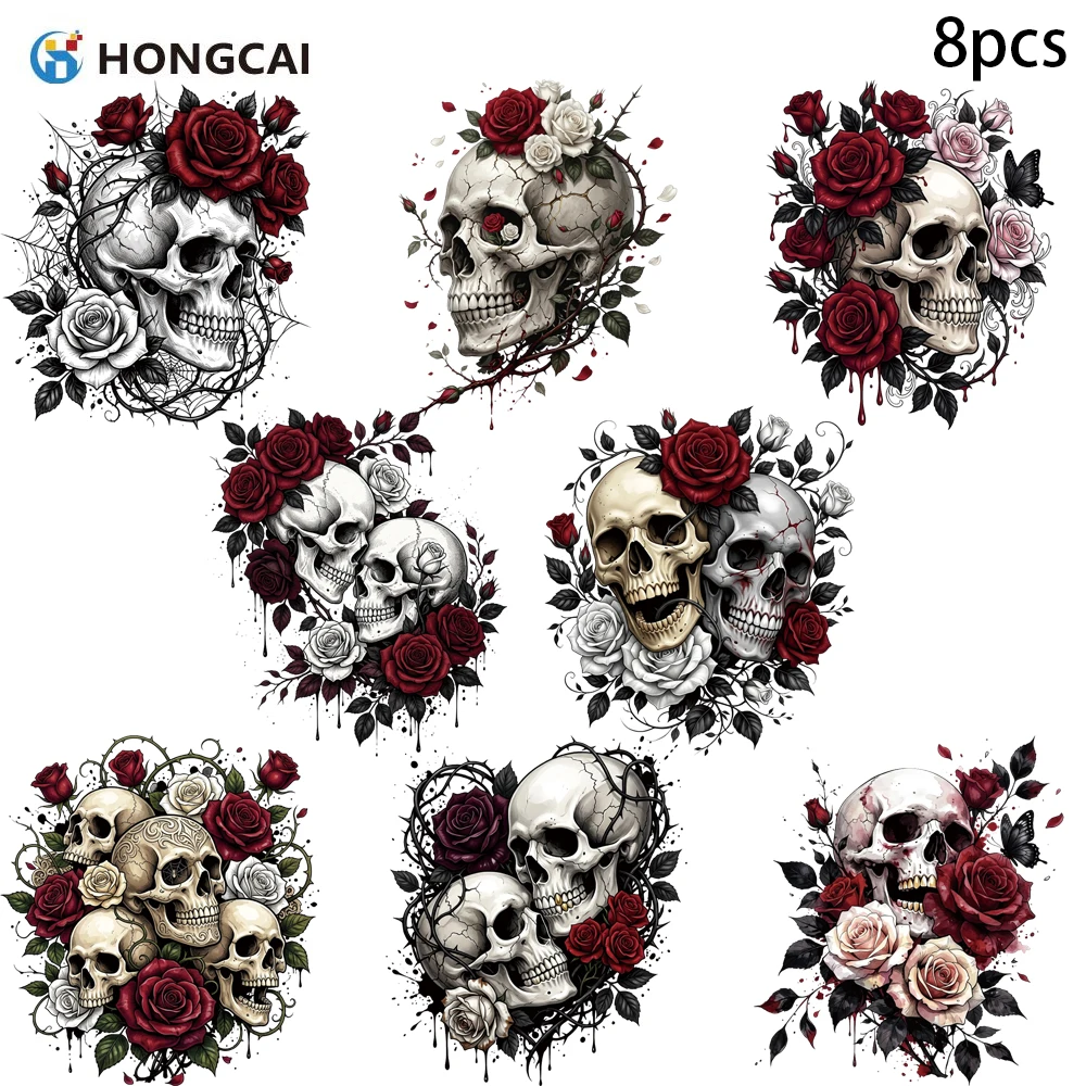 8-transferencias-dtf-vintage-de-caveiras-e-rosas-para-halloween-compativeis-com-varios-tecidos-cobrem-manchas-e-decoram-roupas-prontas-para-prensar