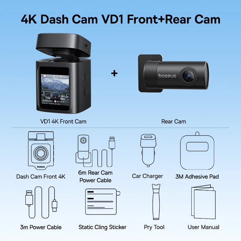 Baseus 4K Dash Cam VD1 Pro Voor en Achter UHD Auto Camera voor SONY Sensor Supercapatior Nachtzicht WiFi6 DVR Video Recorder
