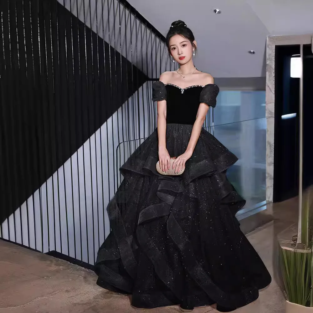 

Черные элегантные свадебные платья по индивидуальному заказу, многоуровневое драпированное платье без бретелек для выпускного вечера, новинка 2025, темпераментное бальное платье, торжественное платье Wom