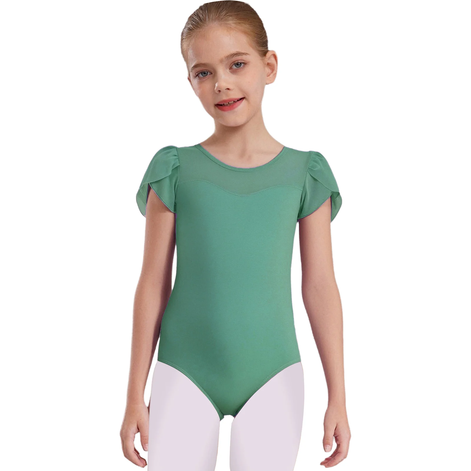 الفتيات رداء رقص الباليه Unitard الجمباز الإيقاعي الشكل التزلج زي قصيرة البتلة الأكمام الاطفال أنيقة راقصة الباليه Dancewear