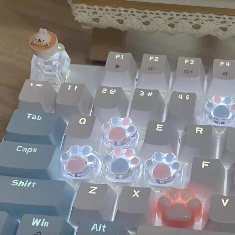 Mechanical Keyboard Resin Keycap Cat Paws Pad Clear Backlit RGB WASD Arrow ESC Key Cartoon Cute OEM XDA Cherry Profile Mx Switch