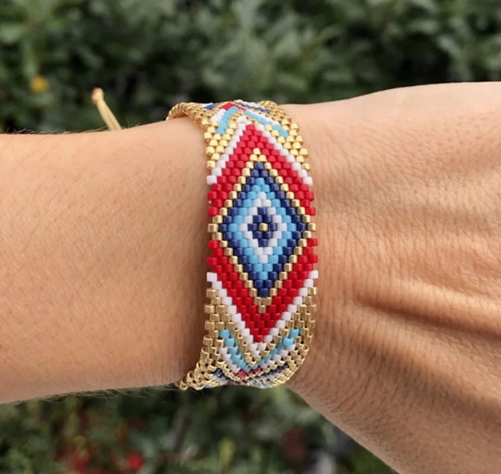 

Rice Ball Bracelet Hand woven Bohemia fashion Simplicity ripple eye trend personality Adjustable Unisex Beaded Bracelet