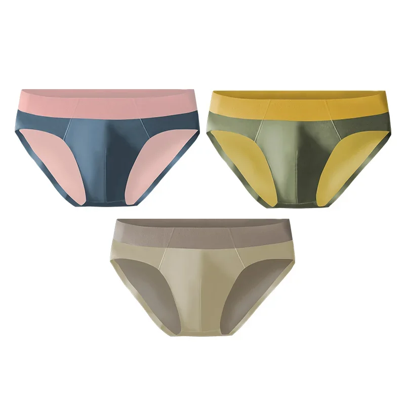 

3PCS Men's ice silk seamless underwear, men's breathable triangle pants, summer thin sporty low-waist sexy short slit