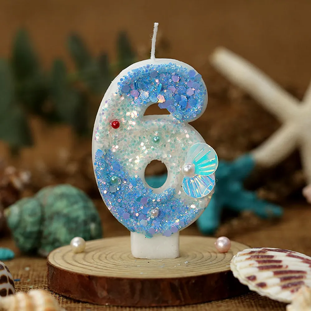 Shell Birthday Number 0-9 Candle More Shells Pearls Birthday Number Candle for Birthday Wedding Anniversary Ocean Themed Party