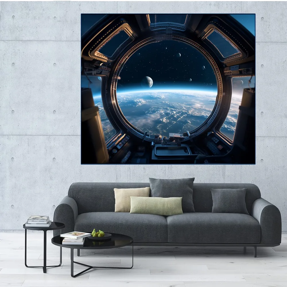 Space station background Outer space base interior spacecraft Earth photography background future science fiction universe