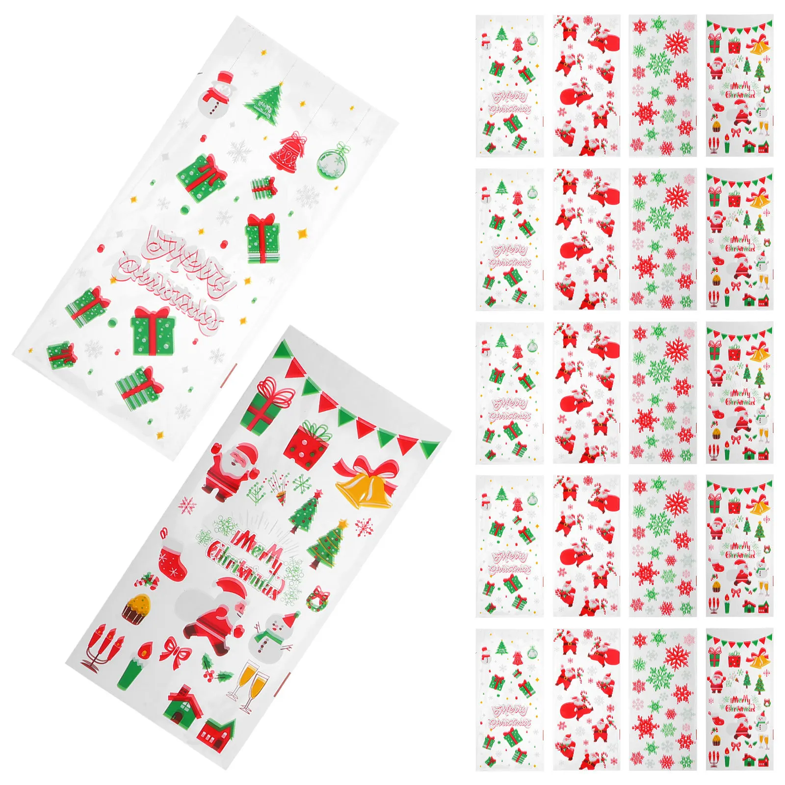 

100Pcs Christmas Cellophane Treat Bags Mixed Colors Ties Xmas Cookie Packaging Chocolates Candy Popcorn Cellophane Bags for Mugs