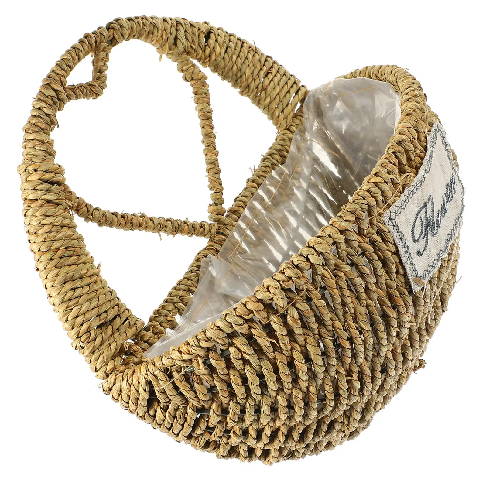 

Hanging Woven Flower Basket Heart Shaped Sturdy Straw Iron Material for Patio Porch Living Room Greenery Hanging Planter with