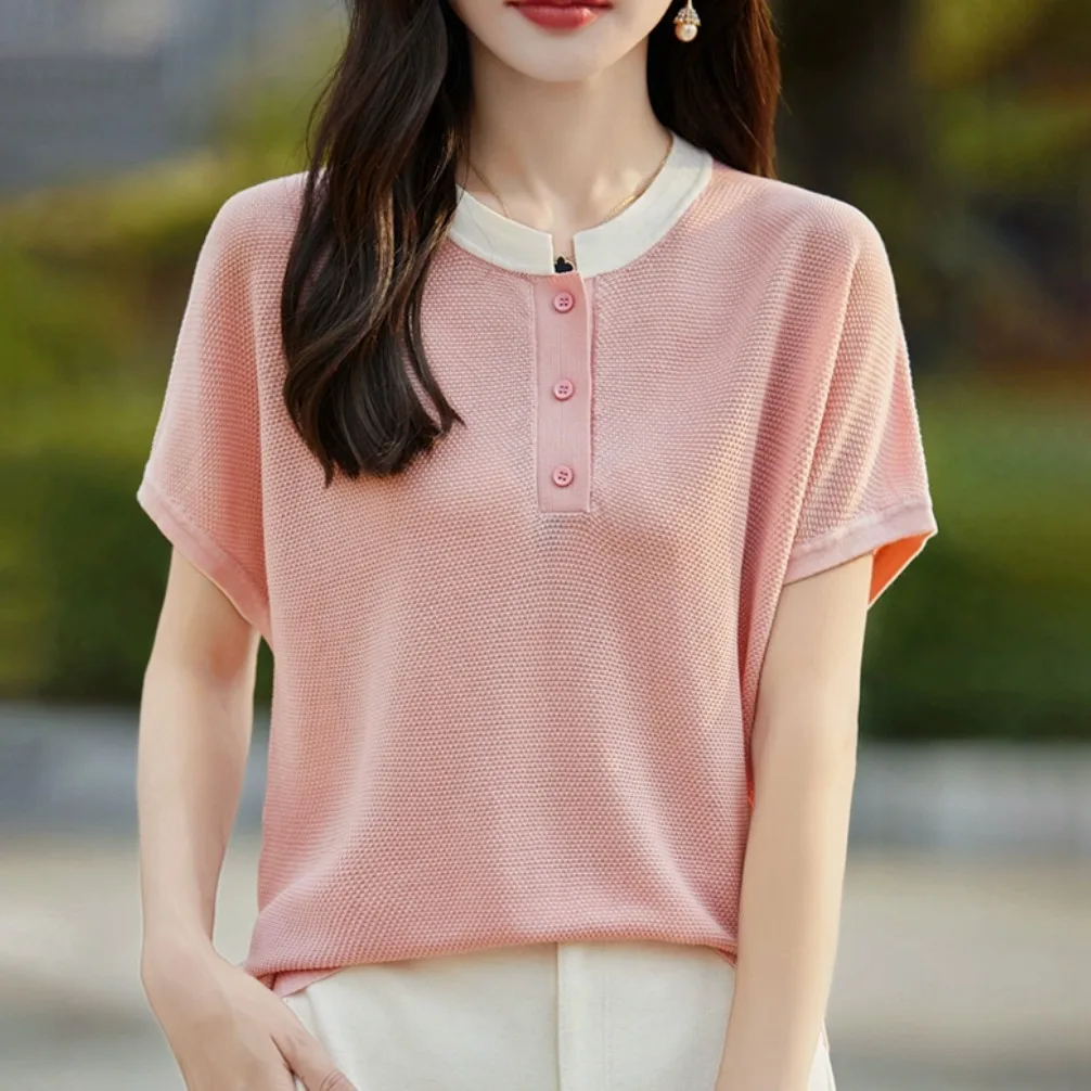 Outlet Store Camiseta feminina ort Sve malha fibra de lyocell sensação legal leve verão top redondo ne comprimento regular