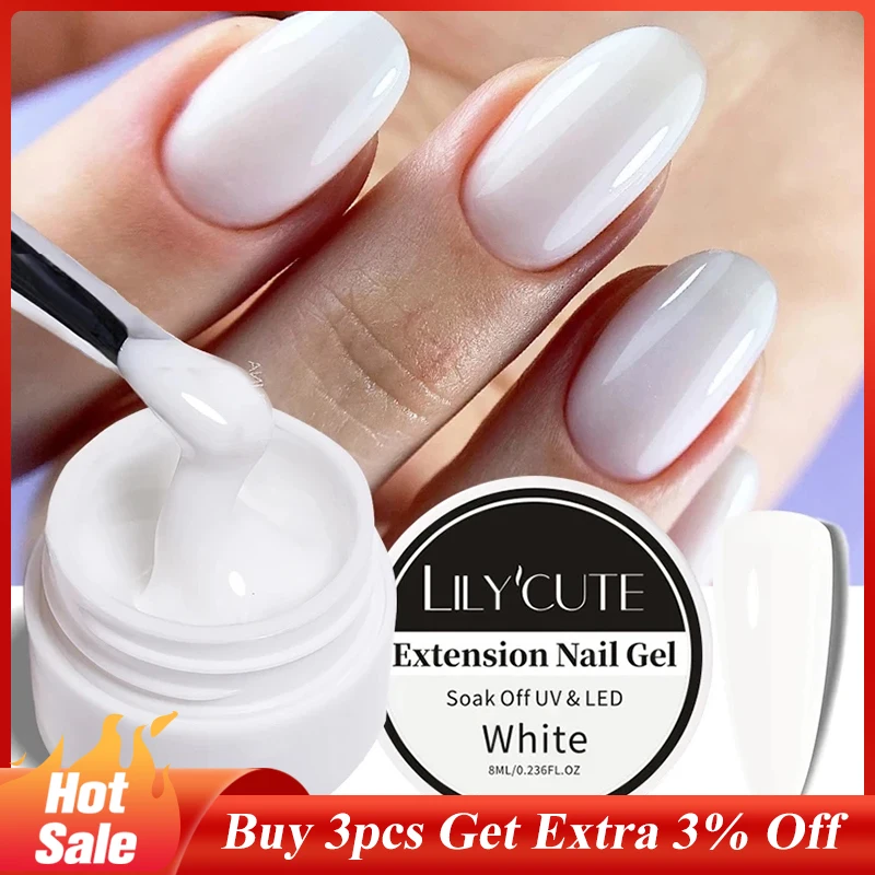 

LILYCUTE White Extension Gel Nail Polish Acrylic Construct Hard Gel Semi Permanent Varnish Nude Pink Gel Polish Nail Art Design