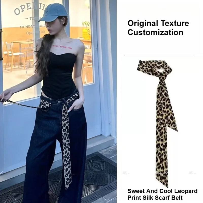 

Женский новый пояс с леопардовым принтом, винтажный шелковый шарф, джинсовые аксессуары, аксессуары для одежды Y2k, новый галстук