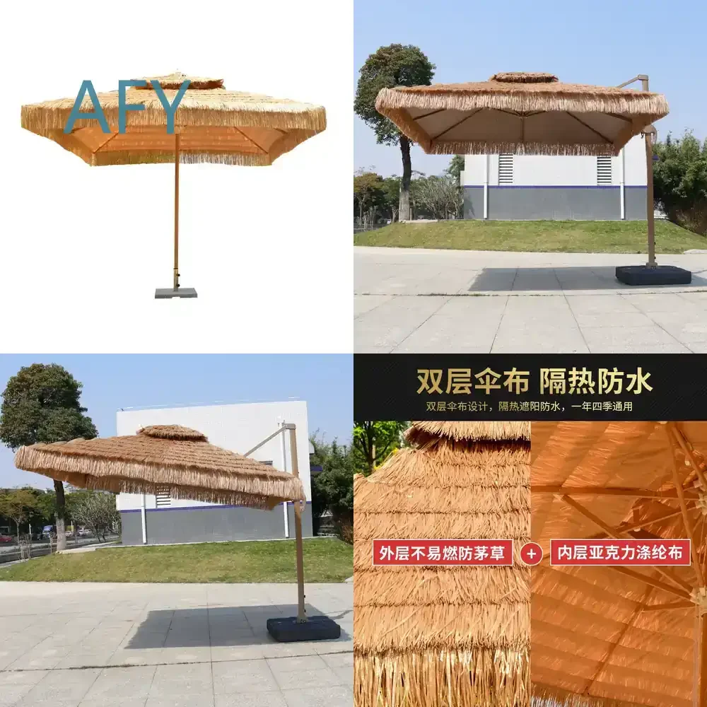 Outdoor Thatched Shed for Courtyard Garden Villa Balcony Beach Umbrella Straw Shade Tent with Middle Column for Outdoor