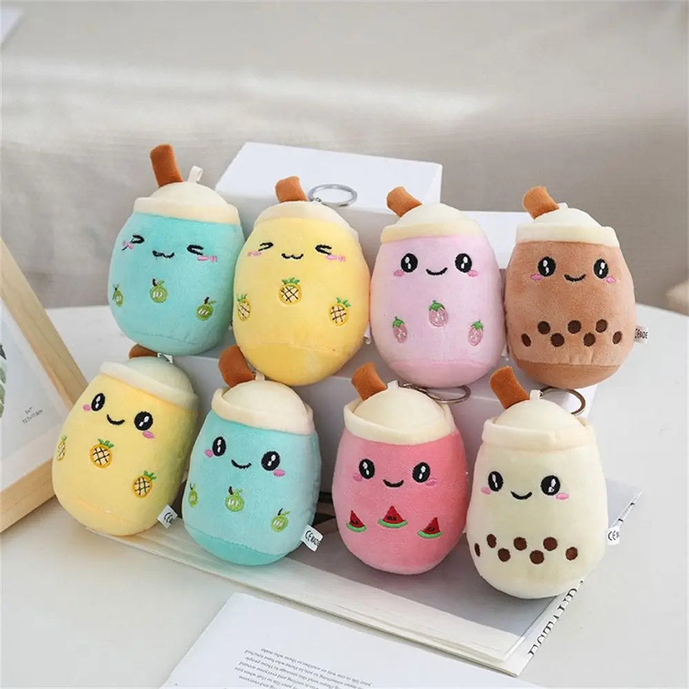 Plush Doll Bubble Tea Keychain Stuffed Boba Fruit Tea Milk Tea Keyring Kawaii Soft Boba Doll Plush Toys Backpack Decoration