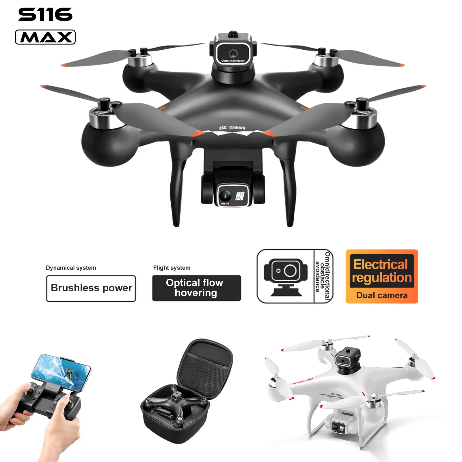 New S116 Max RC Mini Drone 4K WIFI FPV Camera Quadcopter Profissional Obstacle Avoidance Brushless Electrical Control Dron Toy