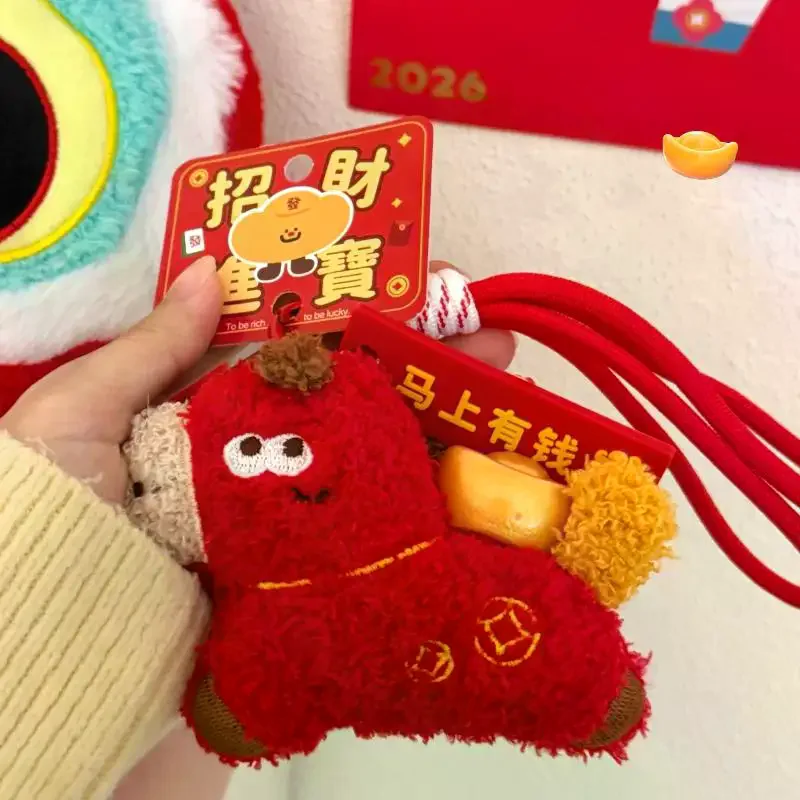 Cute Cartoon New Year Pony Plush Pendant Keychain Creativity Red Horse Stuffed Doll Backpack Pendant Jewelry Accessories Gift