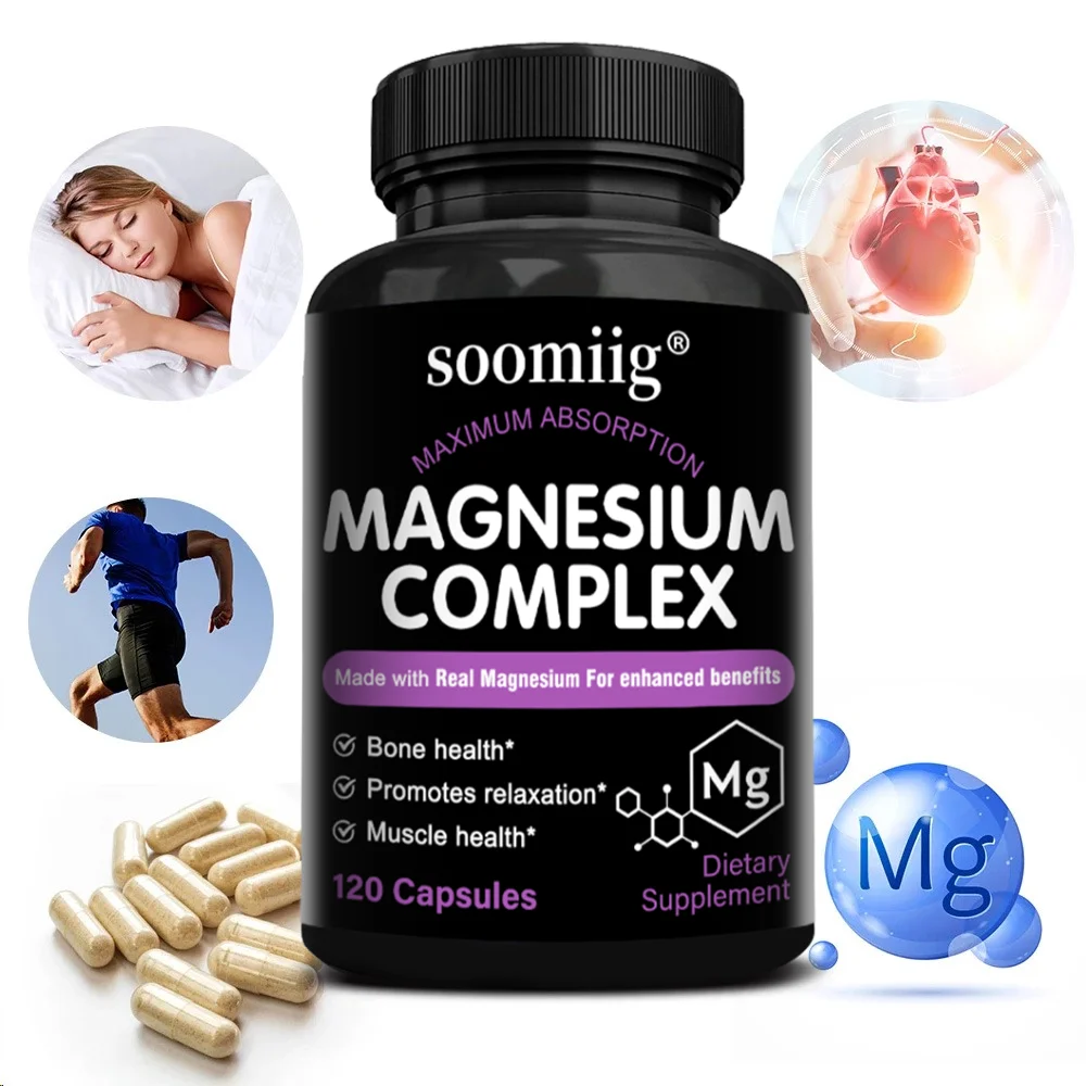 Cápsulas de Magnesio Complejo 500mg, Mezcla de Citrato y Óxido, Apoya la Relajación Muscular, Huesos, Corazón, Nervios, Sueño y Alivio del Estrés
