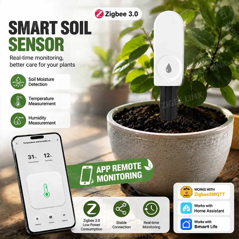 Smart Garden Domes - Czujnik wilgotności gleby Zigbee, monitor temperatury