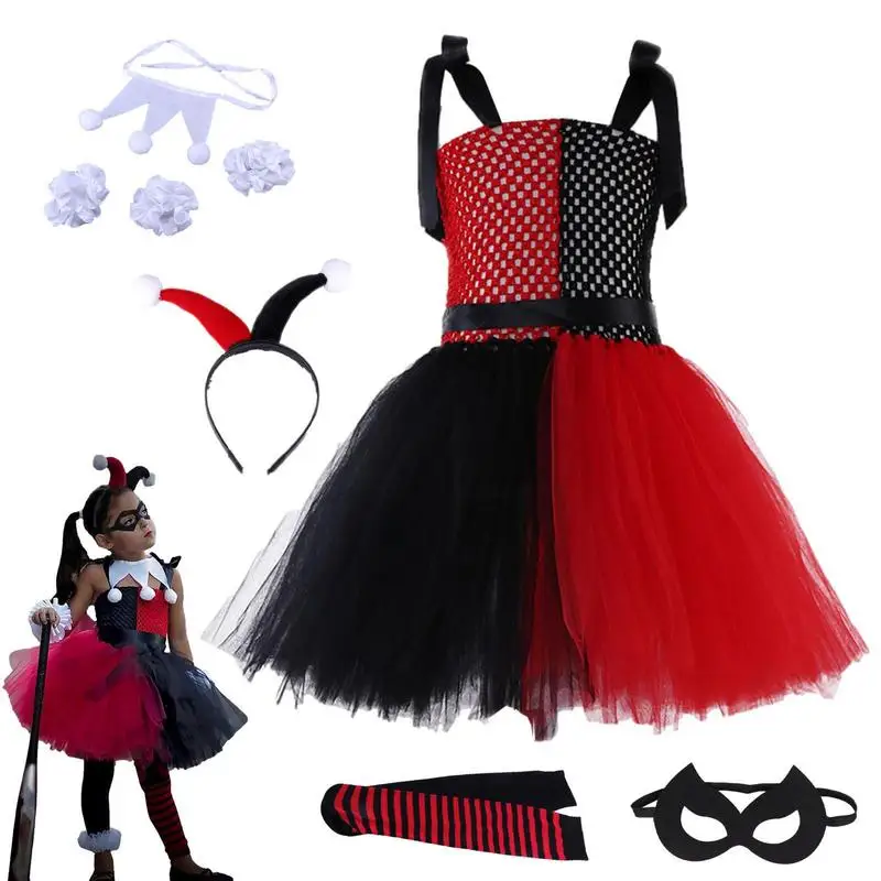 Halloween Clown Tutu Dress Costume Halloween Costumes Clown Headband Socks Bracelet Halloween Cosplay Photography Fun Dress Up