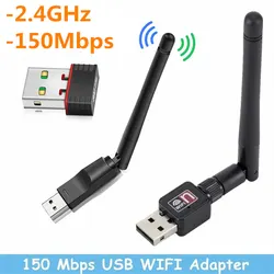 Techkey-Adaptador USB Wifi, 150Mbps, 2,4G, con antena PC, Mini ordenador, receptor de tarjeta de red 802.11b/n/g/ac Ethernet